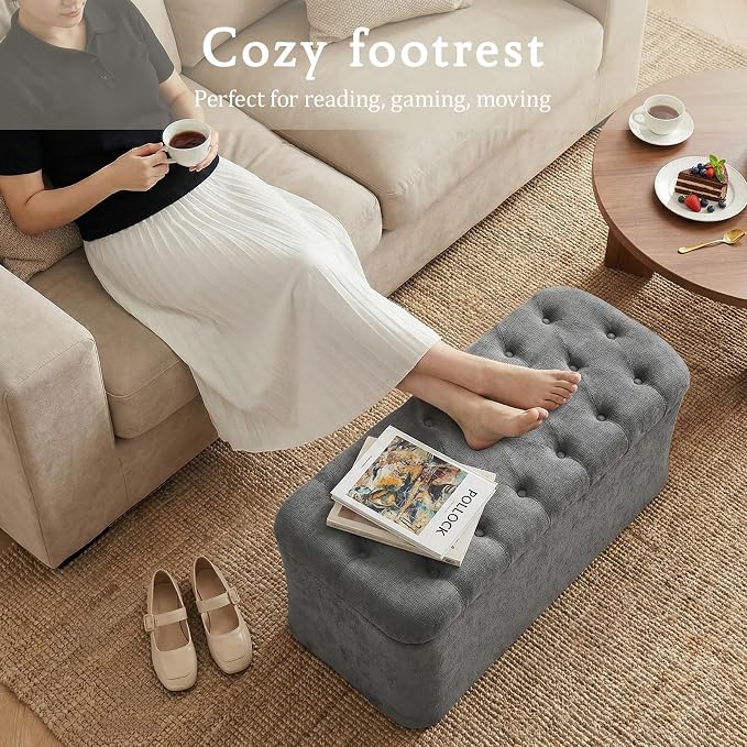 Storage Ottoman Bench, End of Bed Bench, 39.8 x 18.1 x 17.7 Inches Pouf Ottoman - Image 9