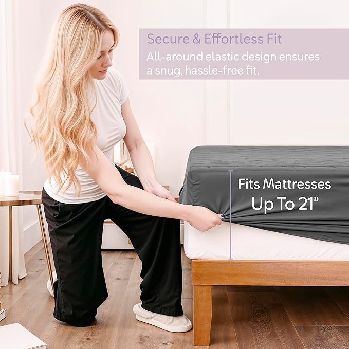 Hearth & Harbor 12 Pack Full Size Quilted Fitted Mattress Pad Cover, 100% Waterproof Mattress Protectors, Deep Pocket Fitted Mattress Cover 8" - 21" (54" x 75", Gray)