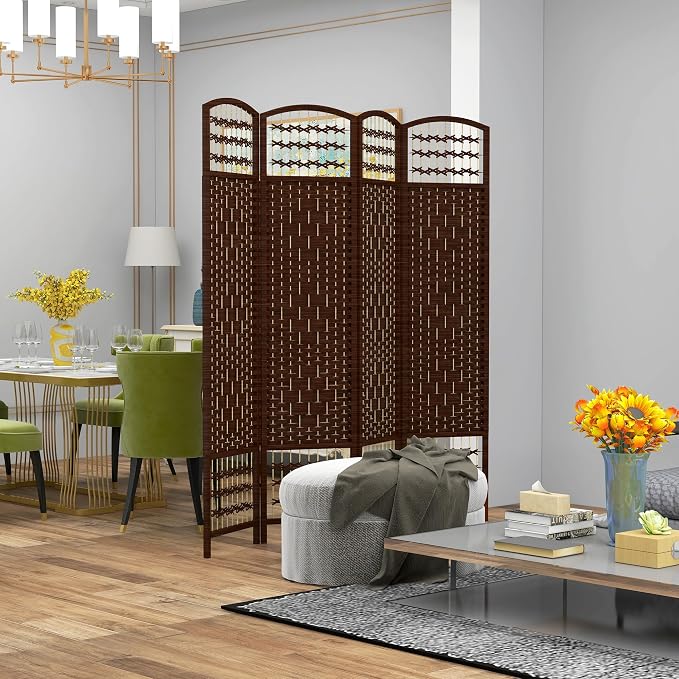 HOMCOM 4 Panel Room Divider, Folding Privacy Screen, Wave Fiber Freestanding - Image 2
