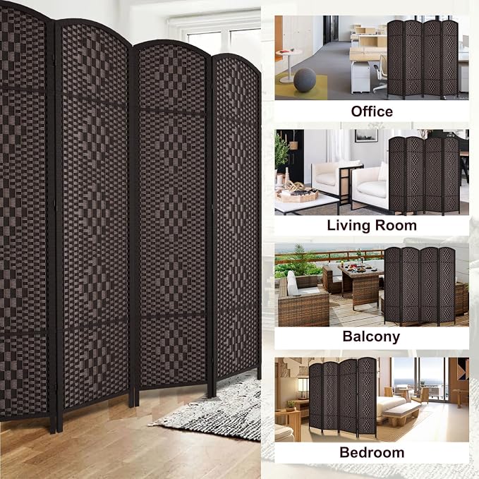 RHF Room Divider Panel, 4 Panel Partition Room Dividers Screen, Dark Mocha | - Image 8