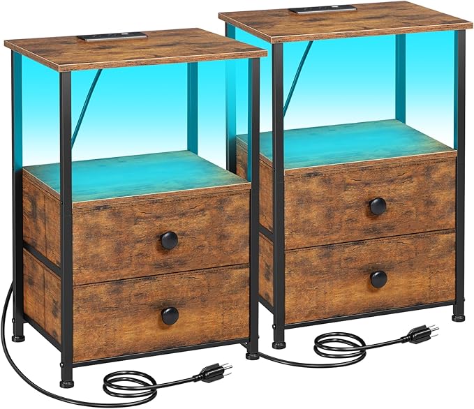 Nightstands Set of 2, LED Night Stand by LOAKEKEL