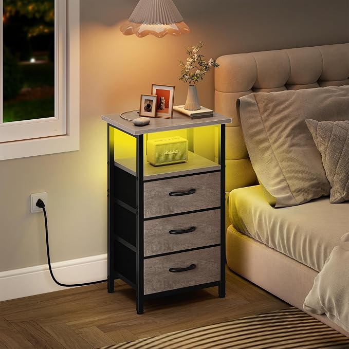 Night Stand Set 2 with Charging Station, LED Nightstand - Image 5