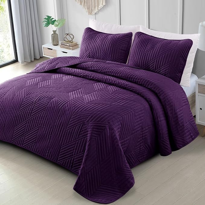 Exclusivo Mezcla Ultrasonic Full Queen Quilt Bedding Set, Deep Purple | by ExclusivoMezcla