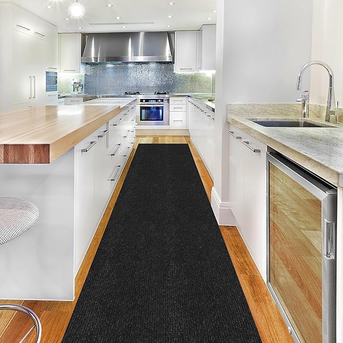 Ottomanson 2'7" x 47' Hallway Runner with Scraper Pile - Extra Durable Non-Slip Rug Mat for Indoor & Outdoor Use - Ideal for Kitchen, Entryway & Garage - High-Traffic Carpet, Black