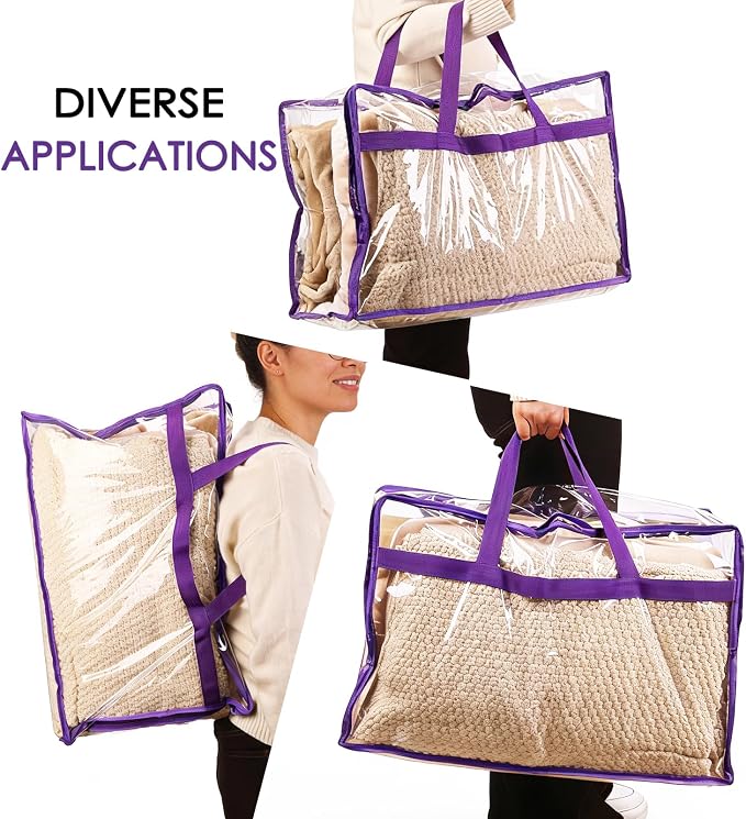 Blanket Storage Bags 4 Pack 60L Clothes Comforter Bedding Container Purple | - Image 5