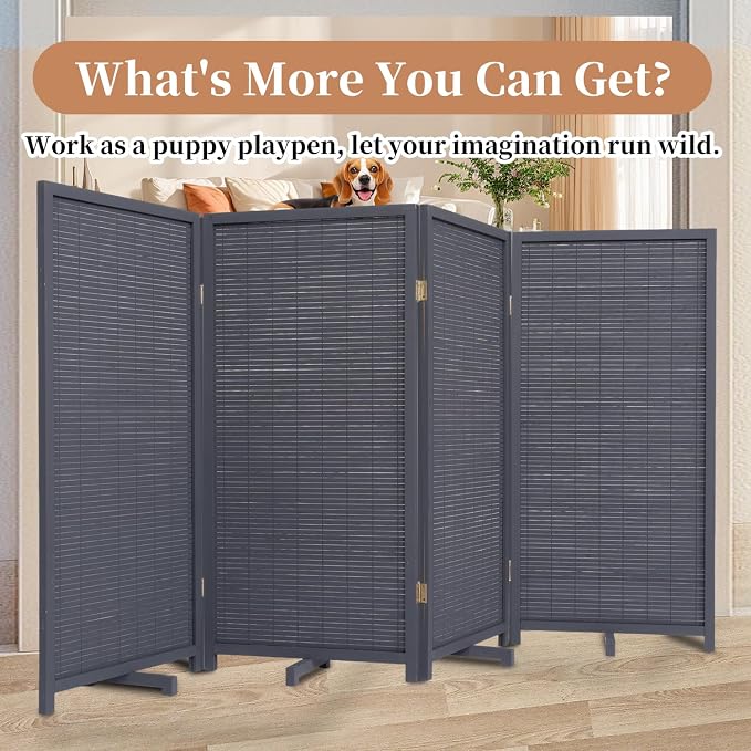 Room Divider Folding Privacy Screens, Hand-Made Natural Bamboo Room Dividers | - Image 6
