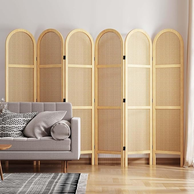 Svimi Room Dividers and Folding Privacy Screens, 5.6 Ft Double Hinged Rattan by Svimi