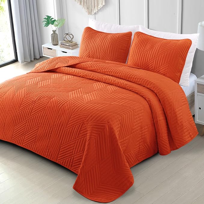 Exclusivo Mezcla Ultrasonic Twin Quilt Bedding Set, Burnt Orange | Lightweight by ExclusivoMezcla