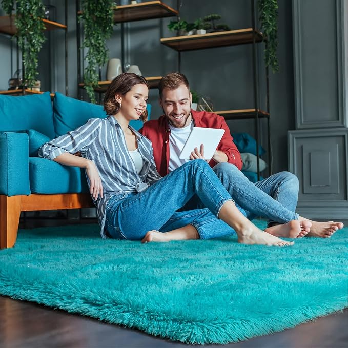HOMORE 4x6 Area Rug for Bedroom Living Room, Turquoise Blue Rug for Kid Dorm | - Image 2