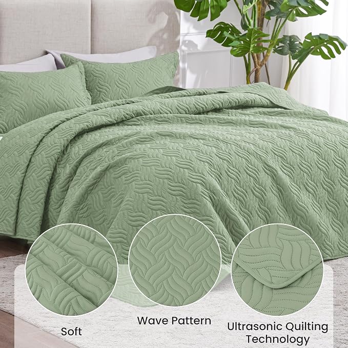 Love's cabin Quilts for Queen Bed Sage Bedspreads Bedding Set - Image 4