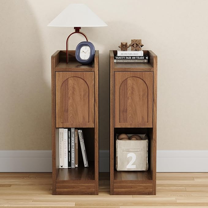 Narrow Nightstands Set of 2, Slim Bedside Tables by WelcometoFurnitureSalon