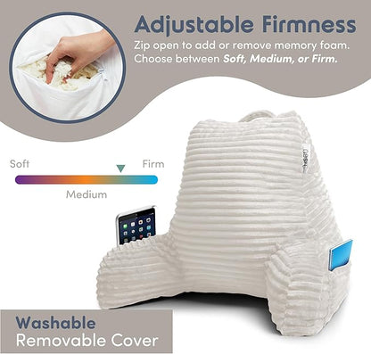 Nestl Reading Pillow with Shredded Memory Foam, Luxe Cut Plush Back Pillow for Sitting Up in Bed, Back and Arms Adjustable Support for Adult & Teens, Backrest Pillows with Washable Cover Linen