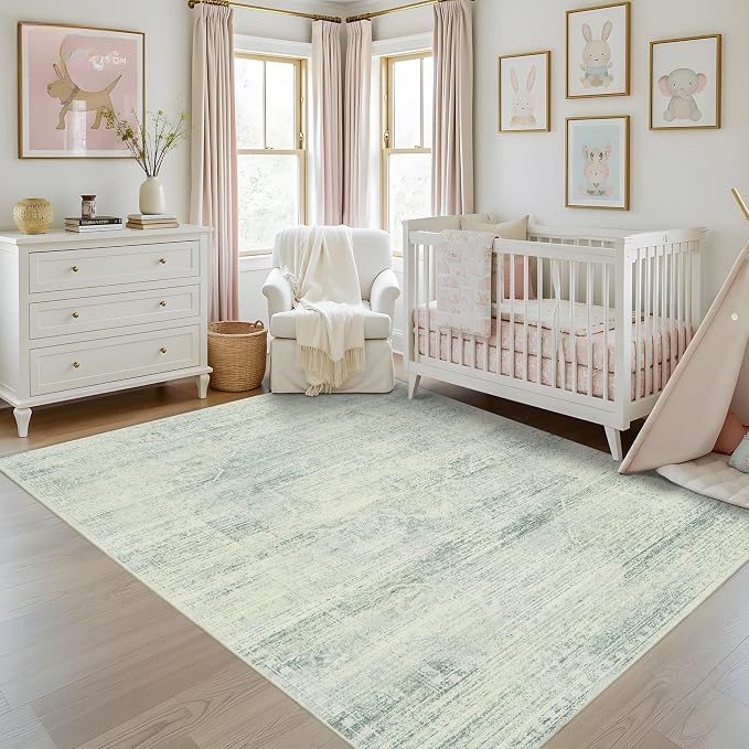 Latte&Fog 5x7 Area Rugs for Living Room, Washable Green Rugs for Bedroom | Non - Image 4