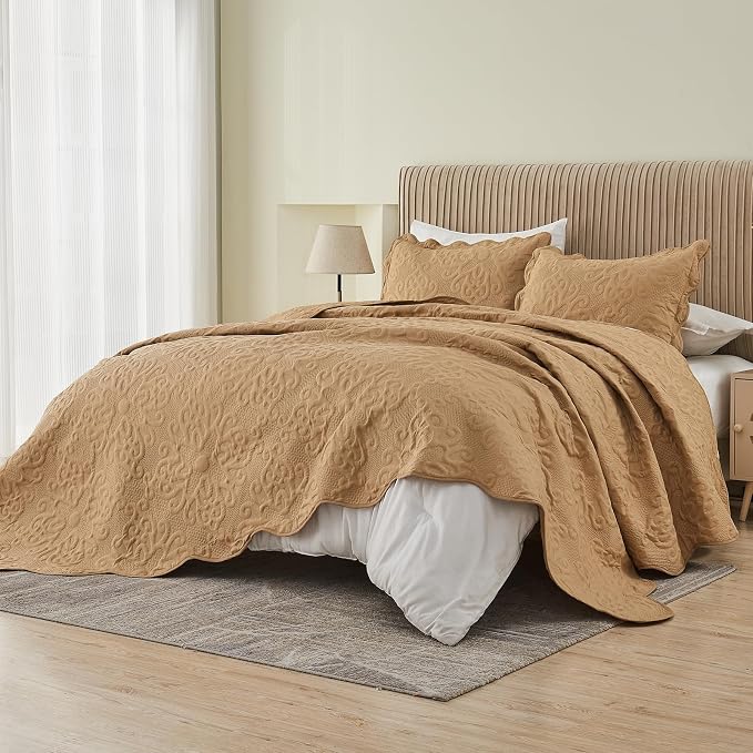 Kingnex Oversized King Bedspreads 128x120 Khaki | Lightweight, Extra Wide Quilt - Image 2