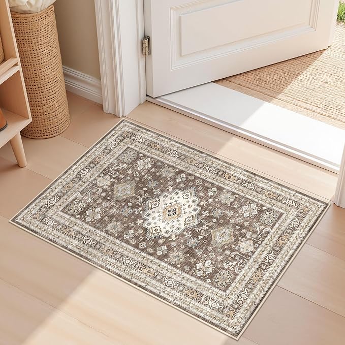 cotiled 2x3 Area Rug for Living Room, Traditional, Dark Brown | Washable Soft by COTILED