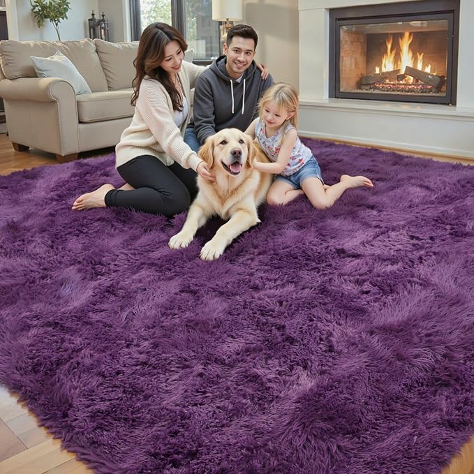 Fluffy Rug Shag Area Rug, Grape Purple 3x5 Area Rugs - Image 8