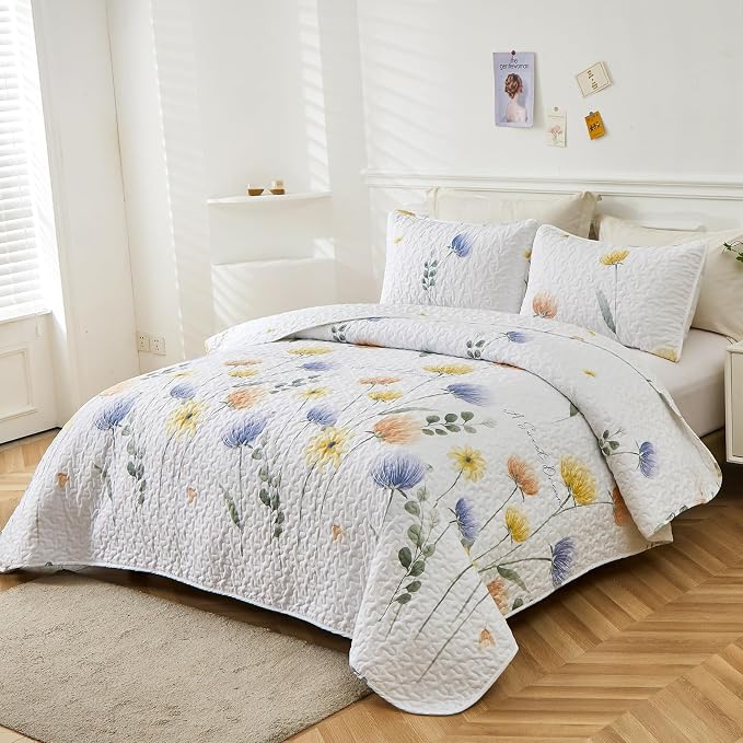 Dinjoy Quilt Set Full Size, Colorful Floral Bedspread - Image 6