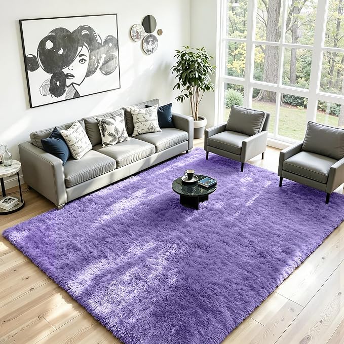 6x9 Fluffy Area Rug for Living Room: Soft Non-Slip Purple Bedroom Carpet | - Image 2