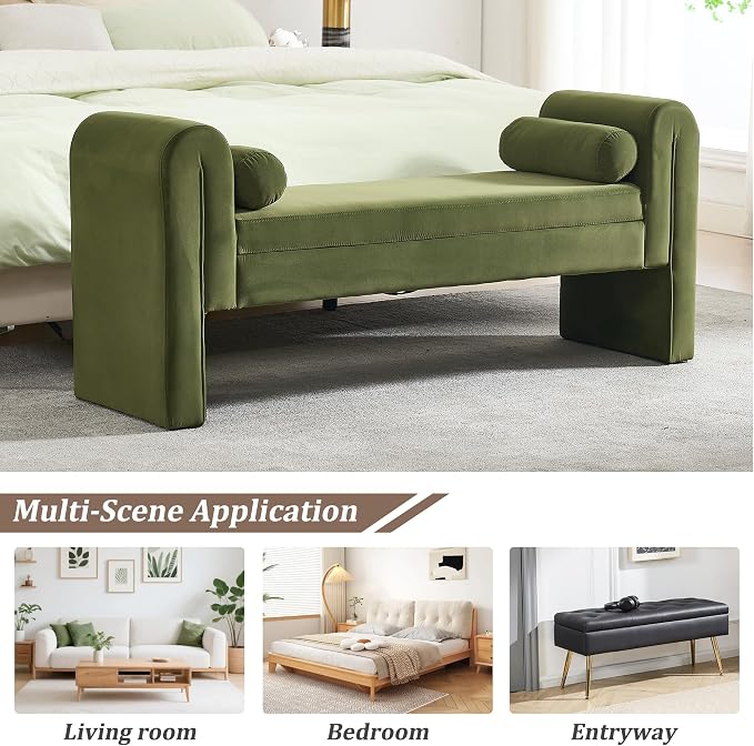 61" Velvet End of Bed Bench, Upholstered Seat - Image 4