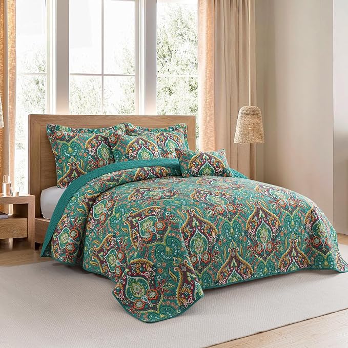 VAPUTAR 100% Cotton Face Quilt Queen Size Bedding Set, Farmhouse Coverlet | - Image 2