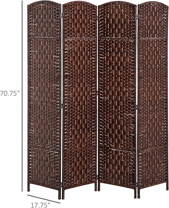 HOMCOM Room Divider 4-Panel, 6FT-Tall Folding Privacy Screen, Hand-Woven Design - Image 7