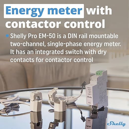 Shelly Pro EM 50A | Wi-Fi & LAN Energy Meter with Contactor Control | DIN-Rail | Home Automation | Bluetooth Gateway | Compatible with Alexa & Google Home | No Hub Required | Power Monitoring