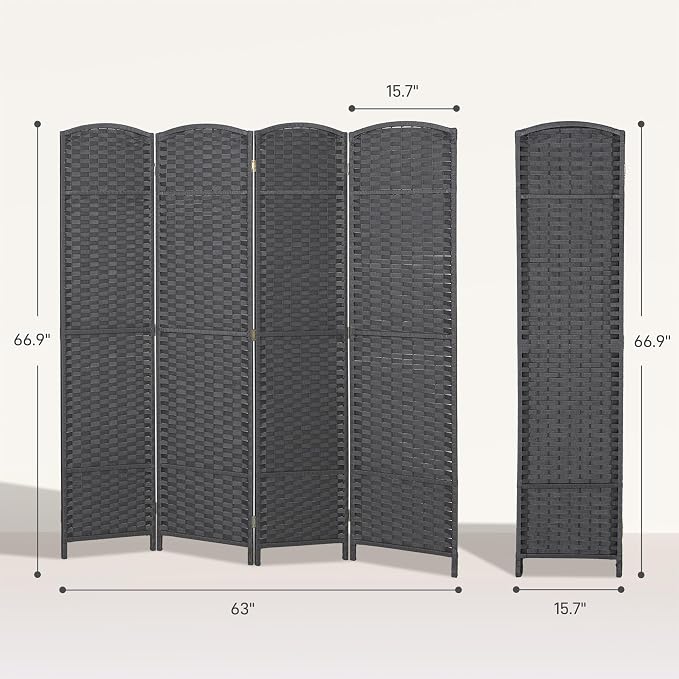 HOMCOM Room Divider 4 Panel Folding Privacy Screen 5.6' Tall Beige | - Image 7