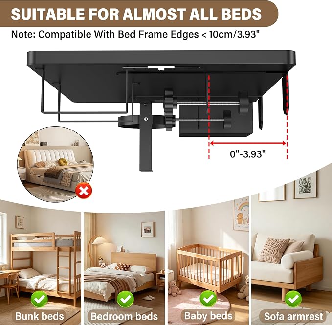 Bedside Shelf, Metal Bed Shelf For Dorm Room Clip On Floating Tray | College - Image 6