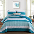 Dinjoy Queen Boho Striped Quilt Set, Teal Lightweight Bedspread Bedding | Soft by DINJOY