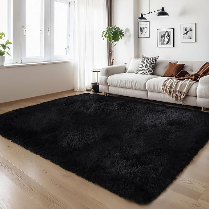 3x5 Thick Black Fluffy Shag Rug - Image 7