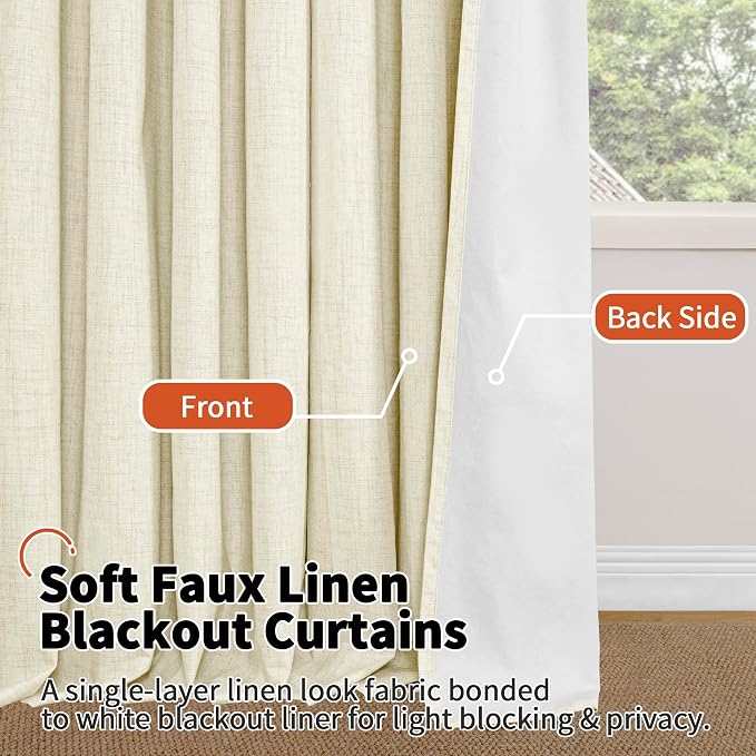 Cream Linen Blackout Curtains for Bedroom - Image 8