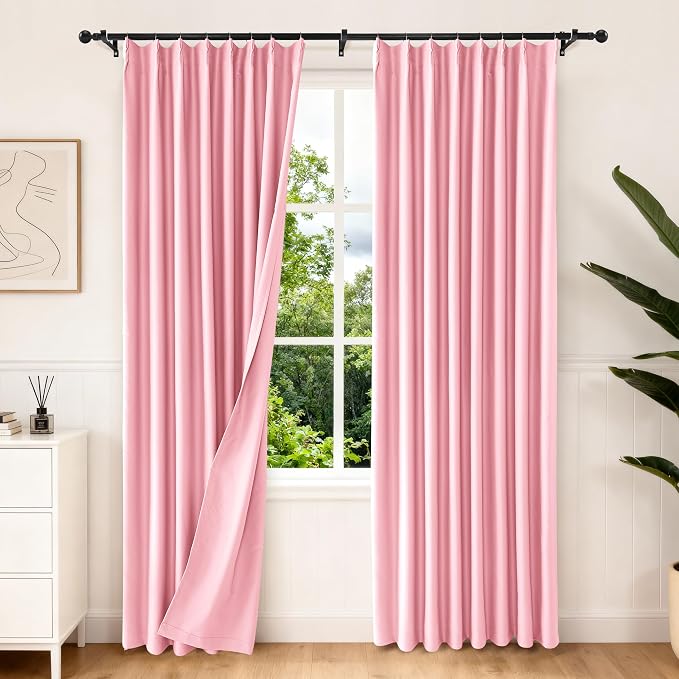 Etherealveil Hot Pink Pinch Pleated Blackout Curtains 2 Panels 52"x96" | Back by Etherealveil