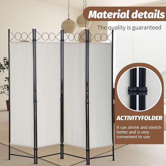 FDW 4 Panel Room Divider and Folding Portable Partition Screen, 6FT Wall - Image 5