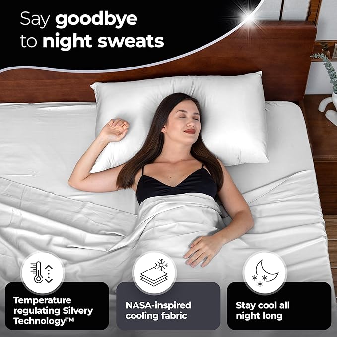 Silvery Silver Infused Bed Sheets Set - Award-Winning Self-Cooling Fabric with Self-Cleaning Silvery Technology™ That Stays Fresh 3X Longer for Hygienic Sleep (White, King)
