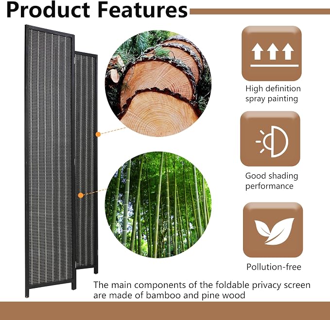 FDW Bamboo Room Divider Folding Privacy Screen 4 Panel 70 Inches High 17 Inches - Image 5