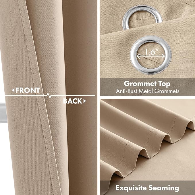 Short Beige Blackout Kitchen Curtain W40 x L45 Inch 2 Panels | Thermal Insulated - Image 3