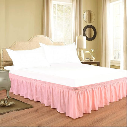 Peach Wrap Around Bed Skirts with 16" Drop - Three Sides Fabric Adjustable Elastic Dust Ruffle Silky Soft -600 TC Stretchy Bed Skirt-Short Queen(60"X 75") Peach