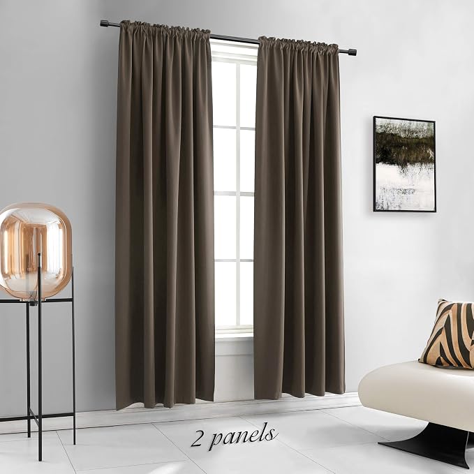 2 Panels 84 inch Length Chocolate Brown Blackout Curtain Panels - Image 2