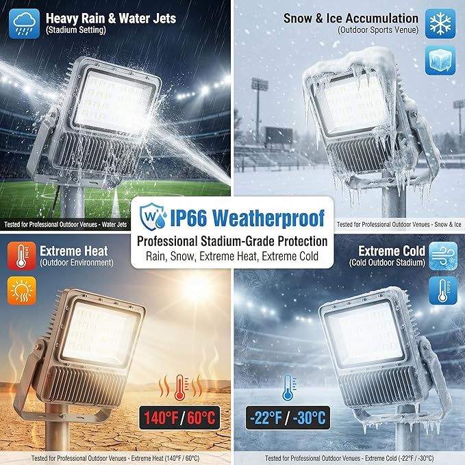 XXBSAZ 300W LED Flood Light Outdoor, High Power Plug-in & Hardwired Commercial Work Light, IP66 Waterproof 6500K Daylight for Parking Lots, Warehouses & Construction Sites (2 Pack)