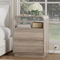 Grey Nightstand with Charging Station, Mid Century Modern Bedside Table & End by WODEER