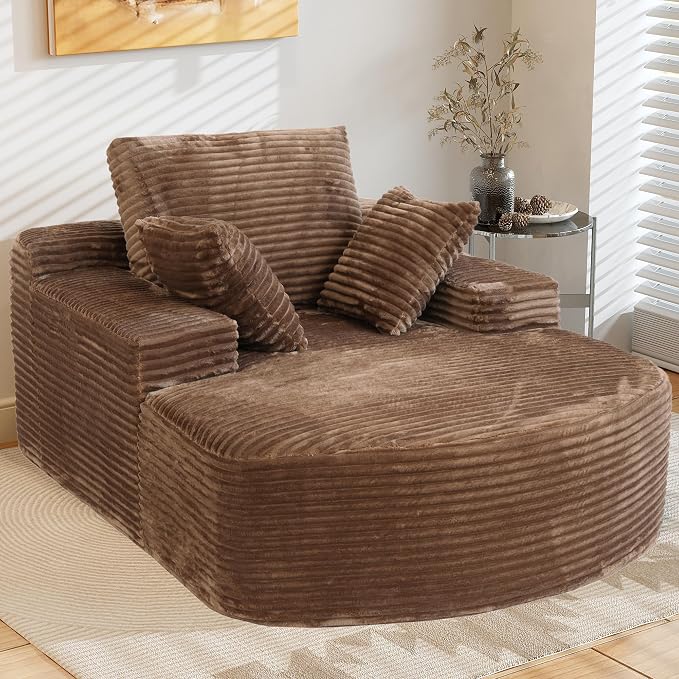 Oversized D-Shaped Lounge Chair Indoor, Modern Upholstered Corduroy Deep Seat - Image 9