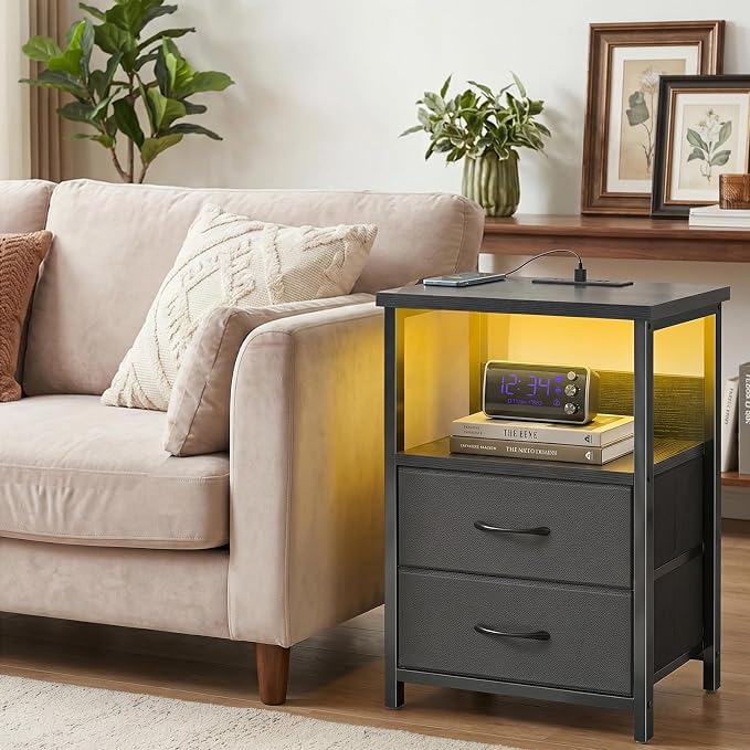Fixwal Black Nightstands Set of 2, Led Night Stand - Image 6