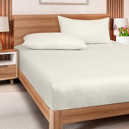 ROYALE LINENS 300 Thread Count 100% Long Staple Combed Cotton Fitted Sheet California King - Super Soft Deep Pocket Bottom Sheet - Fitted Sheets Only - Elastic Sheets (Cal King, Cream)