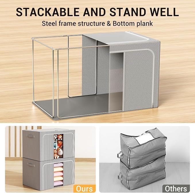 Clothes Storage Bins with Metal Frame Foldable Storage Box Clothes Organizers - Image 2