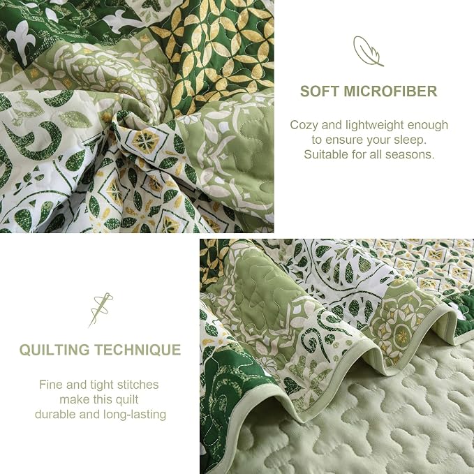Dobuyly Green Quilt Set Queen Size, Boho Sage Green Plaid Patchwork Bedspreads - Image 5