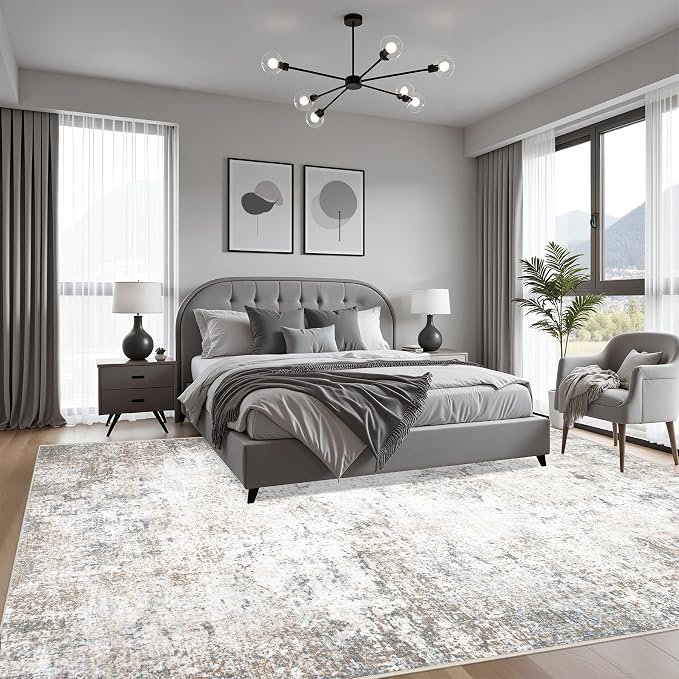 Area Rug Living Room: 6x6 Modern Washable Indoor Soft Carpet Brown | - Image 3