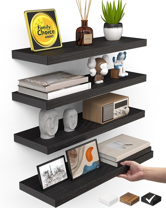 BAYKA Black Floating Shelves 15.7in, Wall Mount Rustic Wood Shelf | Easy Install by Bayka