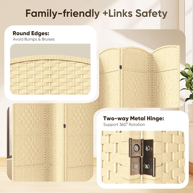 Rattan Room Divider, 6-Panel Folding Privacy Screen 6ft. Extra Wide | Double - Image 6