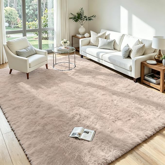 5x7 Fluffy Area Rug for Living Room: Soft Non-Slip Beige Bedroom Carpet | Ultra by Oriannal