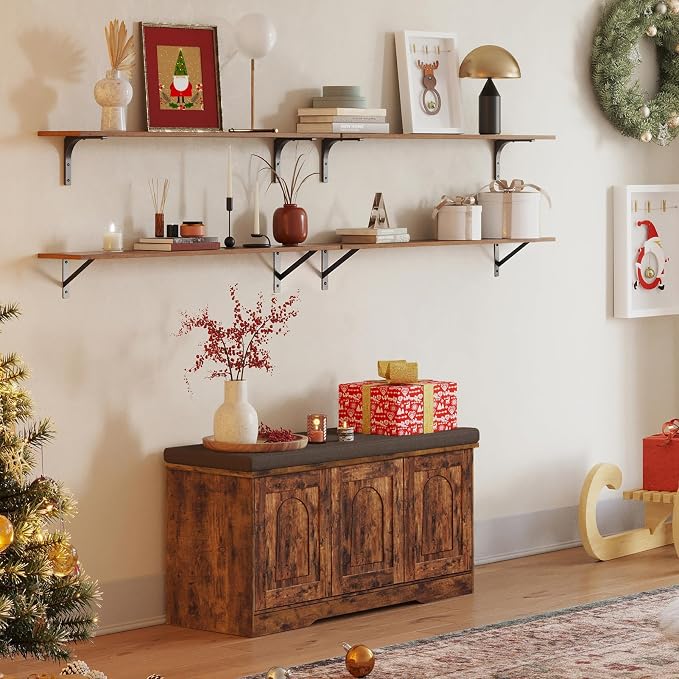 Long Wall Shelves, 55.1Inch Wooden Floating Shelves - Image 2